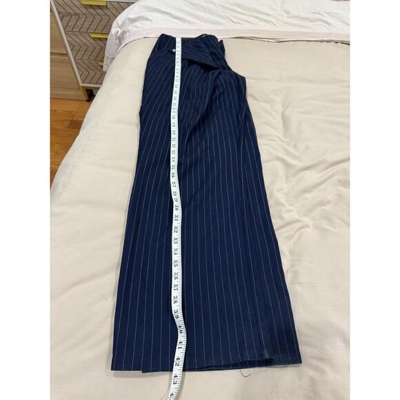 Saemdi Womens Navy L Pinstripe Overlapping Twill Free People Wide Leg Pants - Picture 11 of 11
